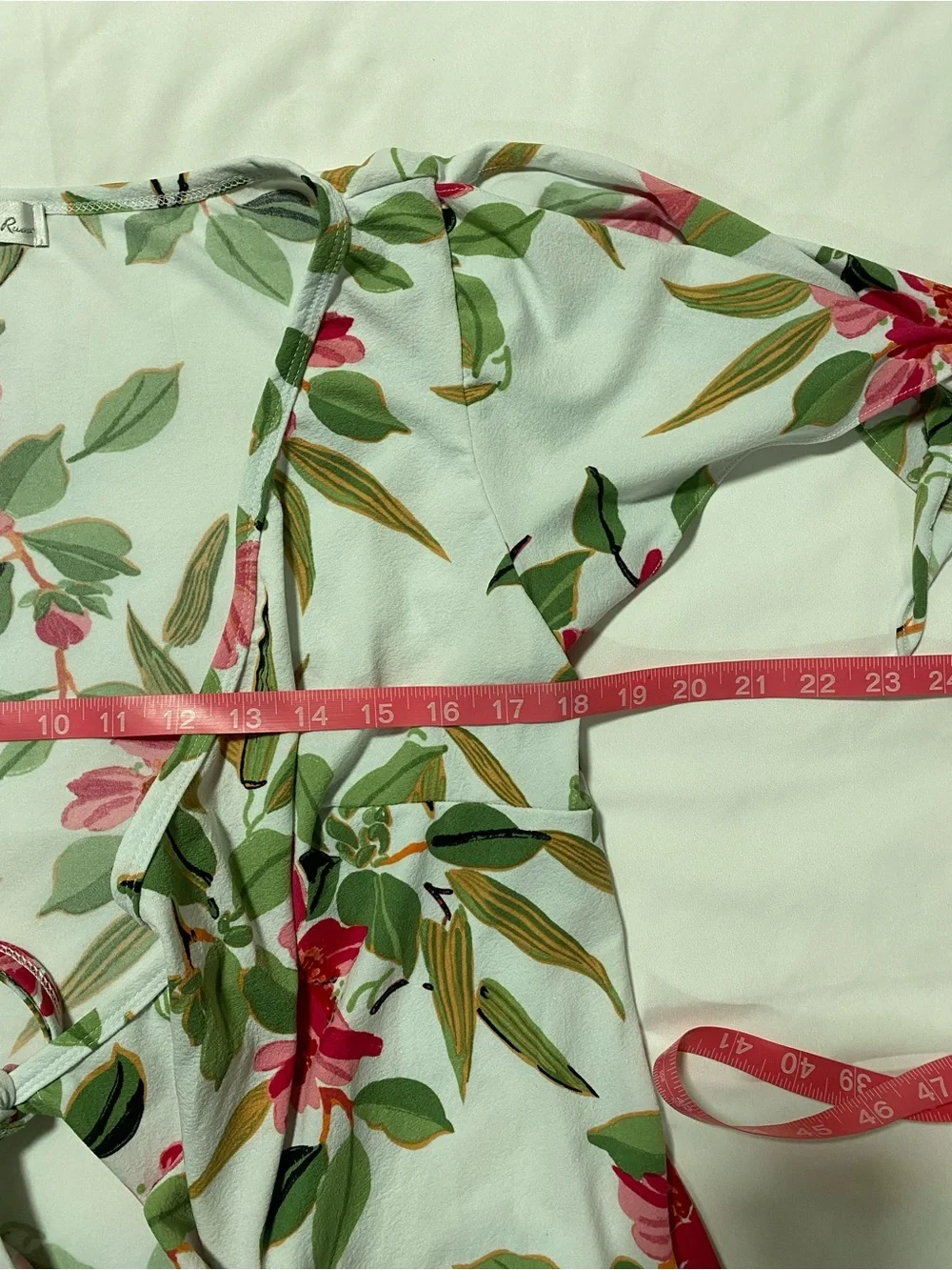 Charlotte Russe White Floral Wrap Top with Pink & Green Blooms